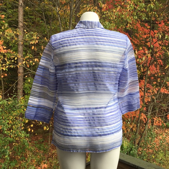 Sheer blue striped button down size 10 - Picture 4 of 6